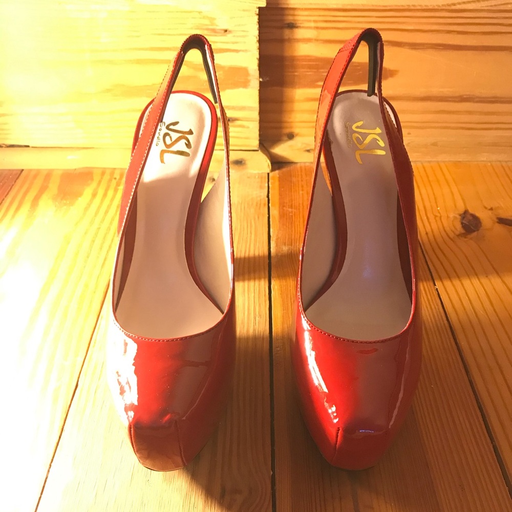 JSL Studio Red Leather Sling Back Heels, NWT, 8.5 - Picture 4 of 15